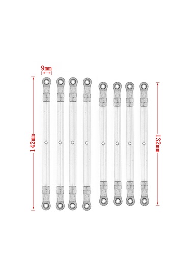 Aubyhe Kırmızı 8'li Alüminyum Kumanda Arabası Bağlantı Kolu Seti - Axial 1/10 Scx10 313mm, Trx4 Ve 90046 Modeli İçin Değiştirme Parçası
