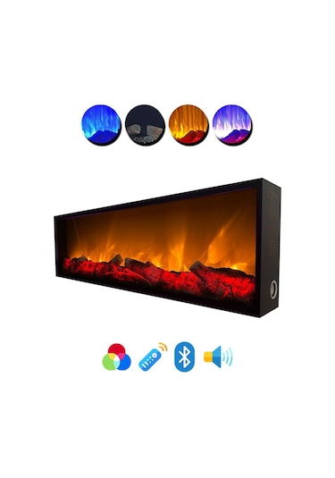 Arif Şömine Dekoratif Elektrikli Şömine - 180x35x15 Cm - Sabit Çıtırtı Kumandalı, Bluetooth Özellikli