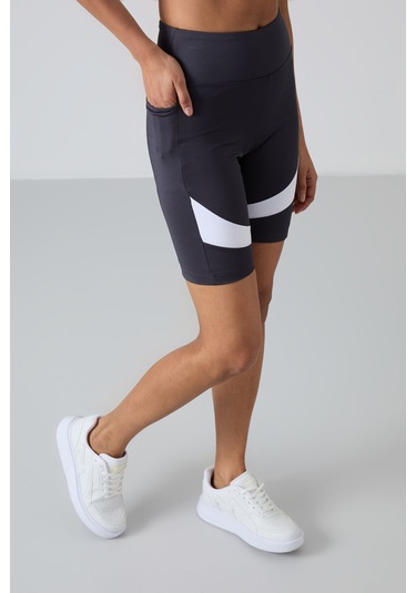 Tommy Life Antrasit Polyester Esnek Standart Fit Performans Kadın Biker Tayt - 91012 Antrasit