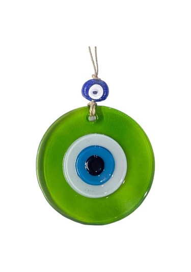 Şeffaf Yeşil Nazar Boncuklu Duvar Süsü 10 Cm Cam Duvar Dekoru