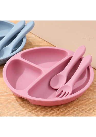Moveevo Bebekler İçin Silikon Yemek Tabağı - Taşınabilir Çocuk Besteği, Silikon Kaşık Ve Çatal Dahil, Gri Gri