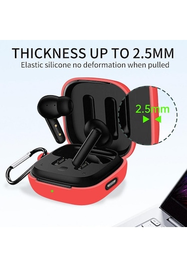 Kırmızı Silikon Koruyucu Kapak Qcy T13 Anc Airdots Tws Bluetooth Kulaklık Kutusu Toz Geçirmez Koruyucu Kılıf