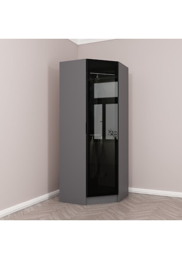 Minar Kale 1 Füme Cam Kapaklı Köşe Dolap Antrasit