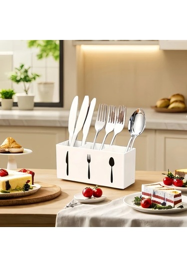 Cordial Ldq 3 Gözlü Plastik Çatal Kaşık Organizatörü Transparan Mutfak Çekmece Saklama Kutusu Şeffaf