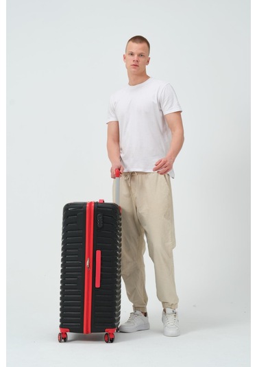 Keo-plus Siyah-kırmızı Büyük Boy Silikon Kırılmaz Pp Valiz Siyah - Kırmızı