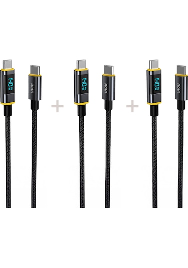 Aohi Magline Type-c To Type-c 1.2m Pd 3.1 480mbps 140w Led Ekranlı Naylon Örgülü Süper Hızlı Şarj/da