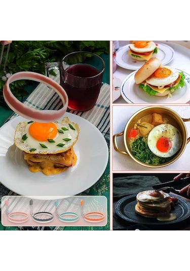 Silikon Yumurta Halkaları, Sızdırmaz Sıvı Yumurta Halkası Kalıbı, Geliştirilmiş Yapışmaz Yumurta Kızartma Tavası Pankek Ve Kahvaltı Sandviçleri İçin Gri