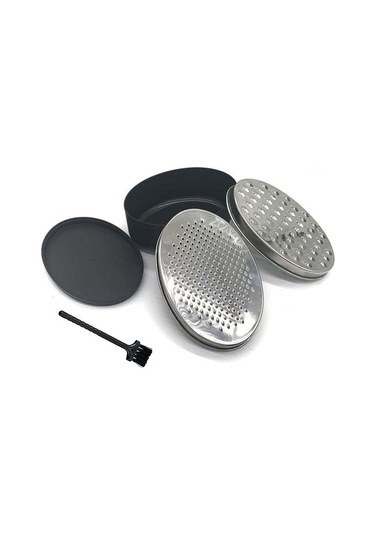 Shineyee Stainless Steel Cheese Grater Set With Storage Box And Brush - 2 Sizes, 4 Pieces, Pp Material Siyah - Gümüş