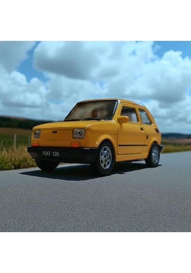 Nostaljik Metal Çek Bırak Sarı Fiat 126 Araba Kapılar Açılır Diğer