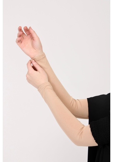 Likralı Kaymayan Kurtarıcı 1 Çift Tesettür Kolluk Bej