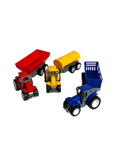 Traktör Oyuncak 3'lü Set Süper Farm Modern Design Römorklu Traktör Set Renkli