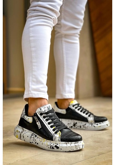 Kb-02 Kuback Bağcıklı Crocodile Siyah Sarı Günlük Erkek Ayakkabı Siyah5