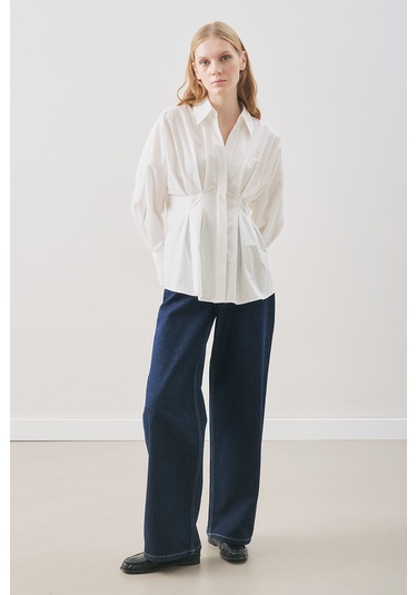 Pile Detaylı Gömlek Ekru Ekru