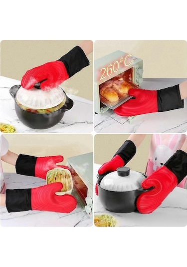 Moly Isıya Dayanıklı Fırın Eldiveni - Anti-ayak Basma, Pamuk İnçli, Kırmızı, 25x38cm Kırmızı