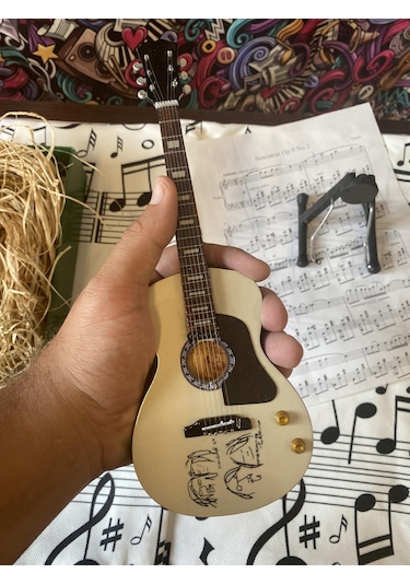 Akustik Gitar El Yapımı Ahşap Minyatür Hediyelik Biblo 25 Cm 4 Gi
