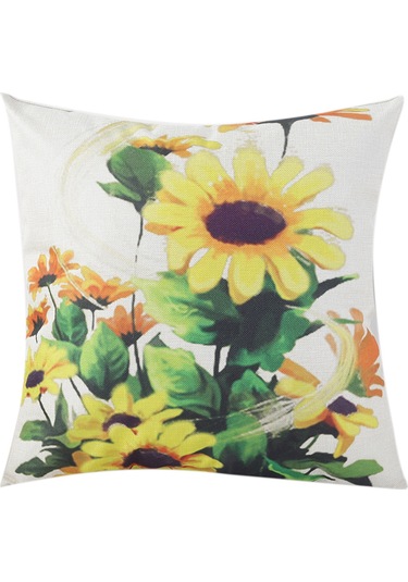 Reedark Çiçek Desenli Keten Yastık Kılıfı - Ayçiçeği Baskılı Ev Ofis Dekorasyonu, 45x45 Cm Diğer