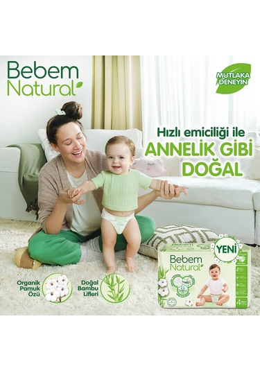 Bebem Natural Bebek Bezi 1 Beden Yenidoğan Avantajlı Paket 160 Adet