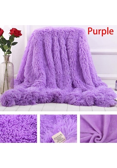 Yumuşak Taklit Kürk Mercan Polar Battaniye Kış Sıcak Bulanık Tüylü Kabarık Battaniye Kapak Lüks Peluş Bulanık Yatak Örtüsü Battaniye Yatak Mor