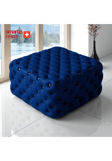 Smarto Relax Puf Poschiavo Ayaksız Kapitoneli Dekoratif 100x100x45 Cm Lacivert Lacivert