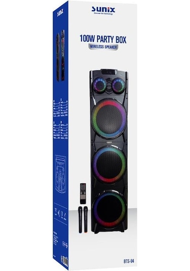 Sunix BTS-94 100 W Çift Mikrofonlu Kumandalı Parti Boy Bluetooth Hoparlör