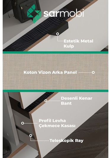 Sarmobi Arden 4 Kapaklı 2 Çekmeceli Dolap 54nar100107krkr Beyaz