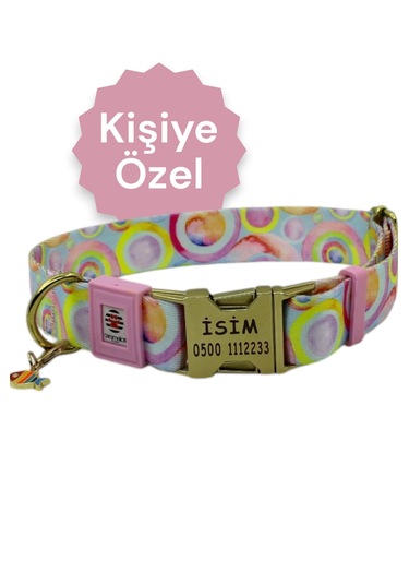 İsimli Köpek Tasması, Orta Ve Büyük Irk, Metal Kilitli Pmbpstl Pembe & Sarı