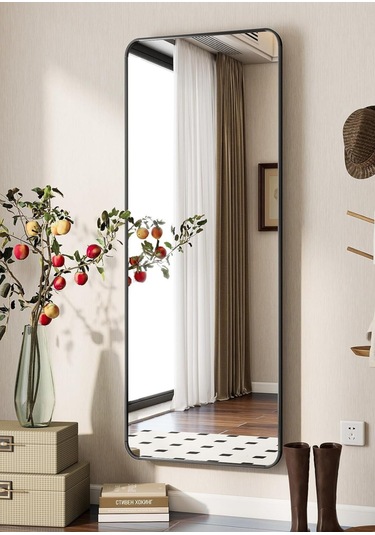 Pera 140x55 Yuvarlak Köşeli Yer Aynası Ayaklı, Asılı, Duvara Yaslı, Yatak Odası, Giyinme Odası Siyah