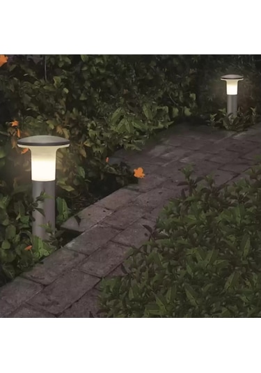 Mantar 41 Cm 9w Beyaz Led Ampullü Takım Bahçe Ve Yol Aydınlatma Siyah