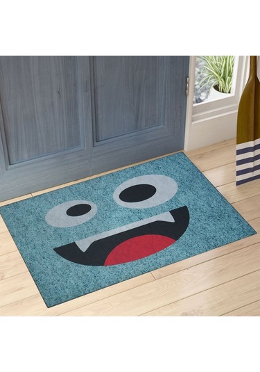 Myfloor Mavi Sevimli Emoji Çift Taraflı Kauçuk Kapı Önü Paspası