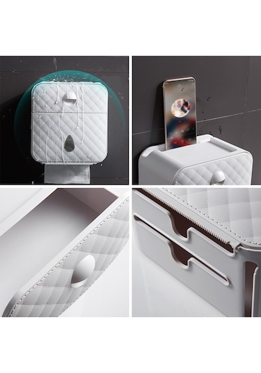 Ximistore9 Beyaz Abs Duvar Tipi Poşet Kağıt Dispenseri - 360 Kapalı, Raf Ve Çekmeceli, Sırtlı Çıkış, Deliksiz Montaj, Banyo/mutfak İçin 3120 Diğer