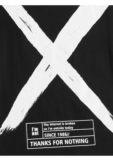 Erkek Siyah Oversize X Baskılı T-shirt Siyah