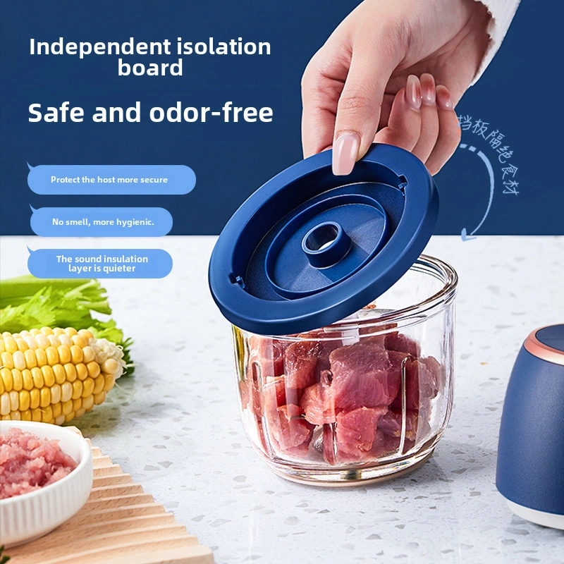 Kangvka Ev Kullanıma Elektrikli Sarımsak Crusher - 350ml Mavi Kalın Cam Kase + 6 Bladeslı Bıçak, Et Ve Sebzeleri Hızlı Çizer Diğer