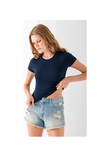 Giysa Kadın Bisiklet Yaka Pamuklu Basic Body Lacivert - 25873 Lacivert