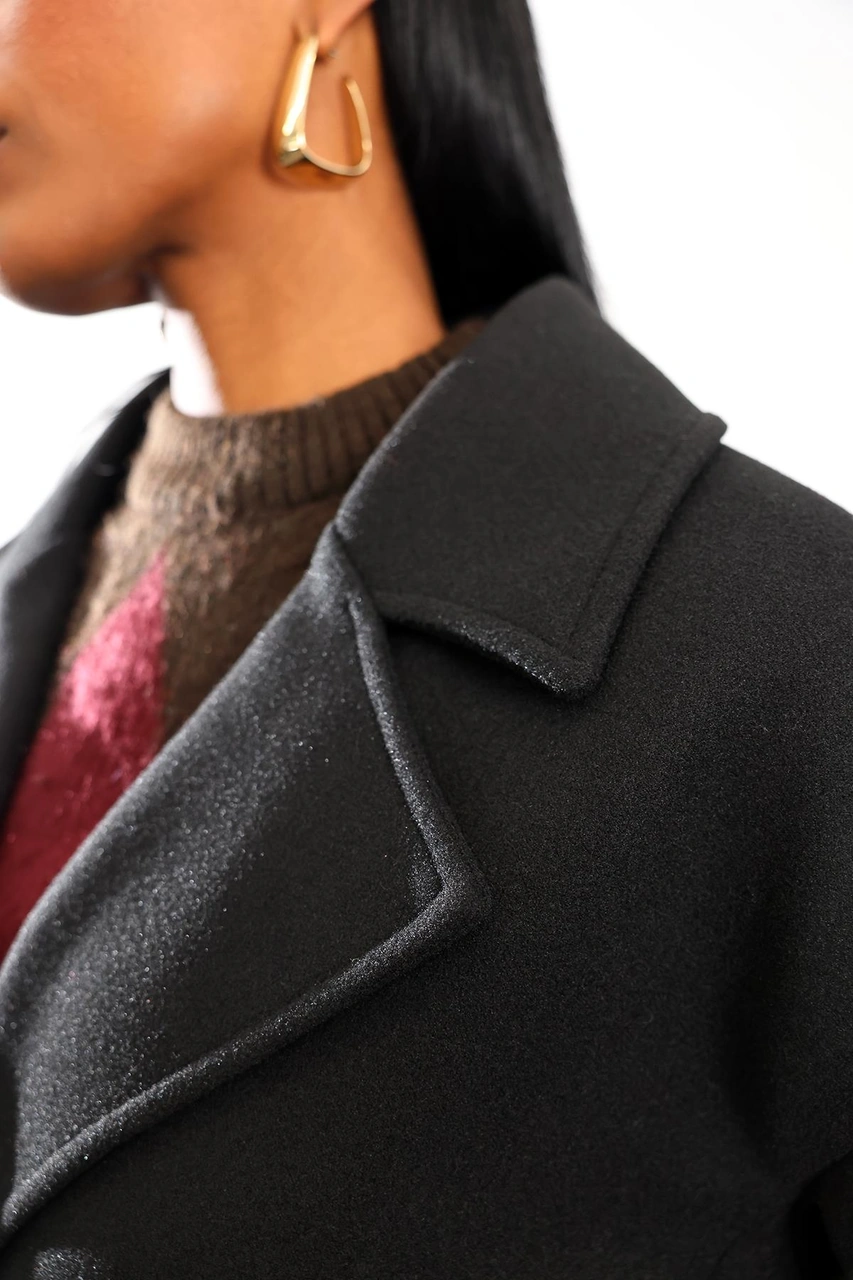 Siyah Kruvaze Kaşe Palto 1010 Siyah