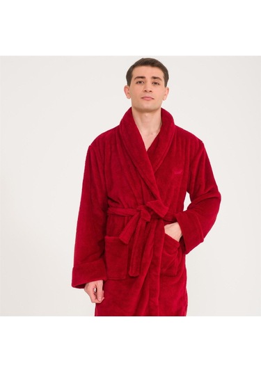 Erkek Welsoft Şal Yaka Polar Sabahlık-Bordo