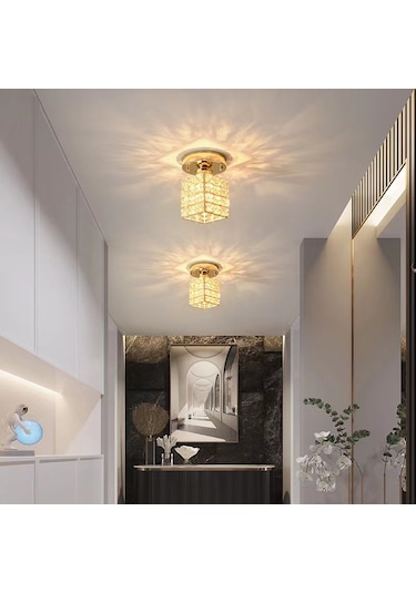 İskandinav Tarzı Plafonyer Modern Minimalist Sundurma Kristal Avize Altın
