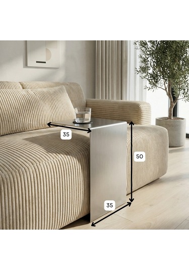 Metal Koltuk Üstü C Sehpa Modern Minimal Yan Sehpa Gri