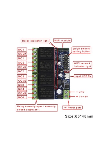 Youmex 4 Yollu Wifi Röle, Dc Girişli Akıllı Ev Cihazı, Kablosuz Uzaktan Işık Kontrolü, Çok Fonksiyonlu Ev Otomasyonu Aleti