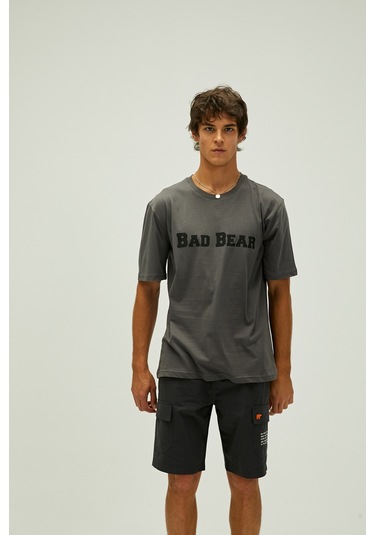Bad Bear Title Oversize T-shirt Koyu Gri Baskılı Erkek Tişört-asfalt Koyu Gri