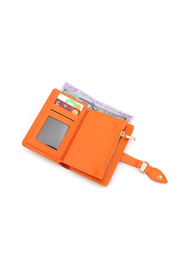 Yumuşak Suni Deri Fermuar Bölmeli Trend Kadın Cüzdan - Prs-elif-turuncu Turuncu