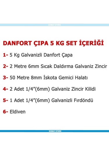 Tekne Ve Şişme Bot İçin Hazır Çapa Seti Danfort Çapalı 5 Kg Set