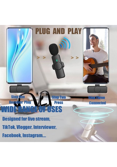 Moveevo 2.4g Kablosuz Kolluk Mikrofonu - Gürültü Azaltma, 360 Tüm Yönlü, Ios Uyumlu, Şarj Edilebilir - Canlı Yayın Ve Ses Kaydı İçin