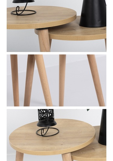 Zigon Sehpa / Üçlü Sehpa / Servis Sehpası /dekoratif Sehpa / Floara Ring Meşe