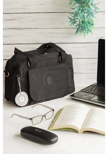 571 Krinkıl/klinkır Su Geçirmez Ithal Kumaş Çok Gözlü Anne Okul Postacı El Omuz Çantası Siyah 9-5c Siyah