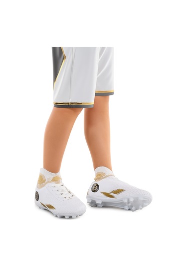 Kiko Kids 142 Fkp Boğazlı Krampon Çim Saha Erkek Çocuk Futbol Ayakkabı Beyaz - Altın