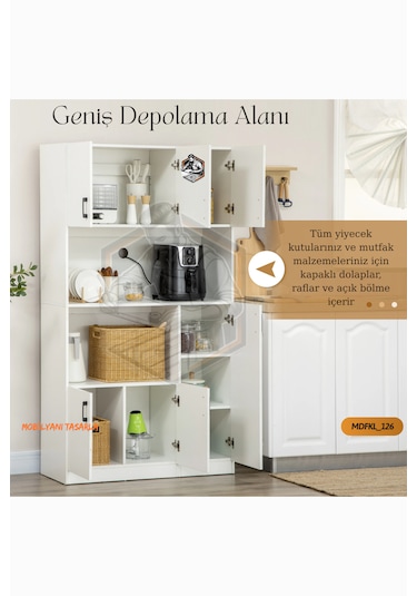Tamamı Mdf 6 Kapaklı Fırın Bölmeli Açık Raflı Çok Amaçlı Mutfak Dolabı