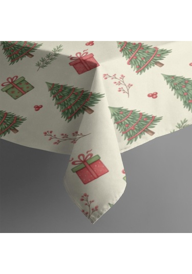 Noel Desenli Dikdörtgen Masa Örtüsü 60x84 İnç, Su Geçirmez Ve Leke Tutmaz Noel Ağacı Hediyesi