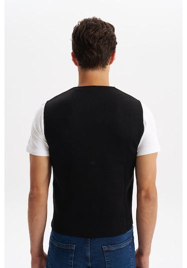 Arma Erkek Slim Fit Örme Likralı Pike Triko Yelek Kısa Kollu, %90 Akrilik %10 Wool K0yyo0858 Siyah