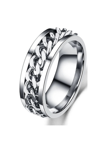 Ortası Dönebilen Zincirli Erkek Kadın Anti-stres Çelik Alyans Yüzük Cl43 Beyaz