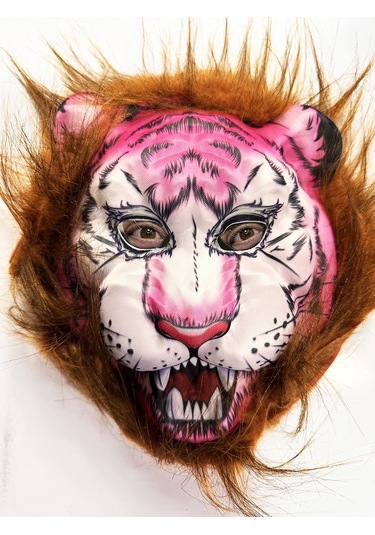 Kahverengi Saçlı Pembe Yüz Kurt Maske Kaplan Maske Peluş 26 No